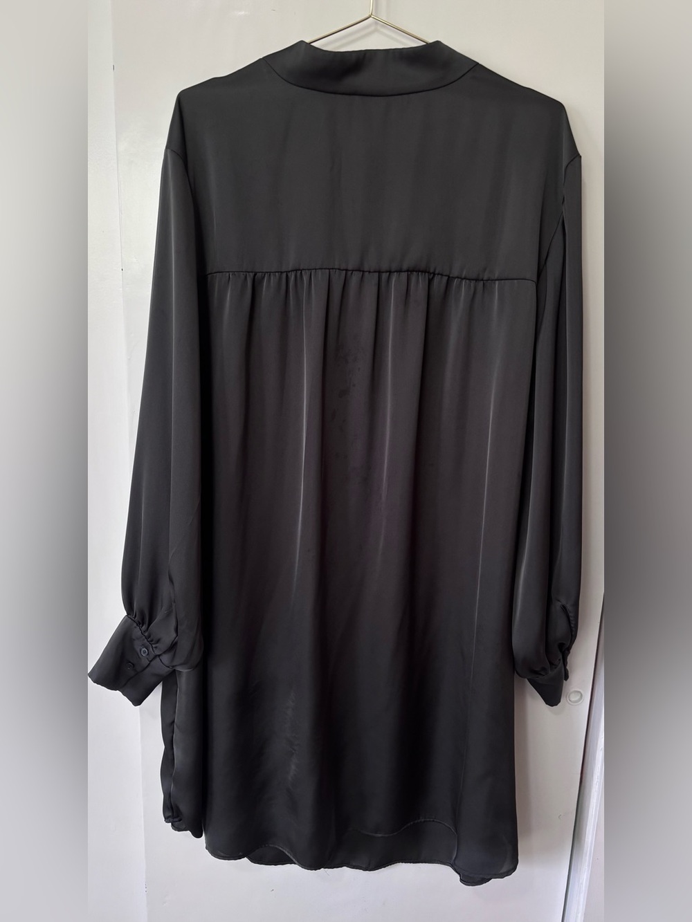 H&M| Deep Green Satin V-Neck Long Sleeve Oversized Tunic Shirt Dress Sz XXL - Picture 4 of 8
